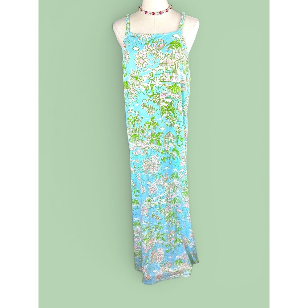 Lilly Pulitzer NWOT Mermaid Cove Maxi Dress SZXL Blue Green Cotton Linen blend - Picture 5 of 15